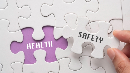 a white puzzle piece reading "Safety" being placed in an empty space labeled "Health"