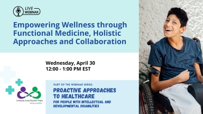 Title and date of the webinar with a photo of a person in a wheelchair