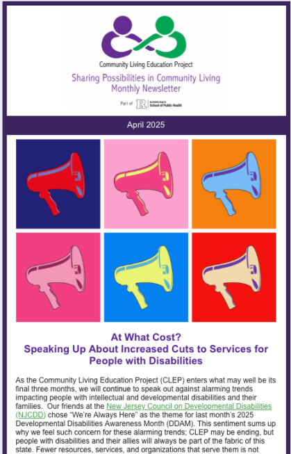 Screenshot of the top portion of April Newsletter